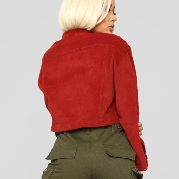 Red Corduroy Cropped Jacket - Picture 3 of 12